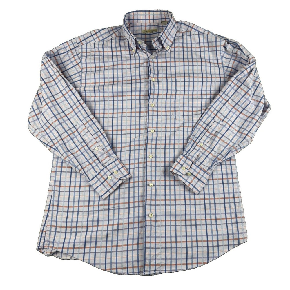 Peter Millar Mens M Plaid Shirt Blue Orange 100% Cotton Long Sleeve Button Down
